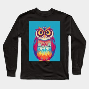 Colorful Owl Portrait Illustration - Bright Vibrant Colors Bohemian Style Feathers Psychedelic Bird Animal Rainbow Colored Art Long Sleeve T-Shirt